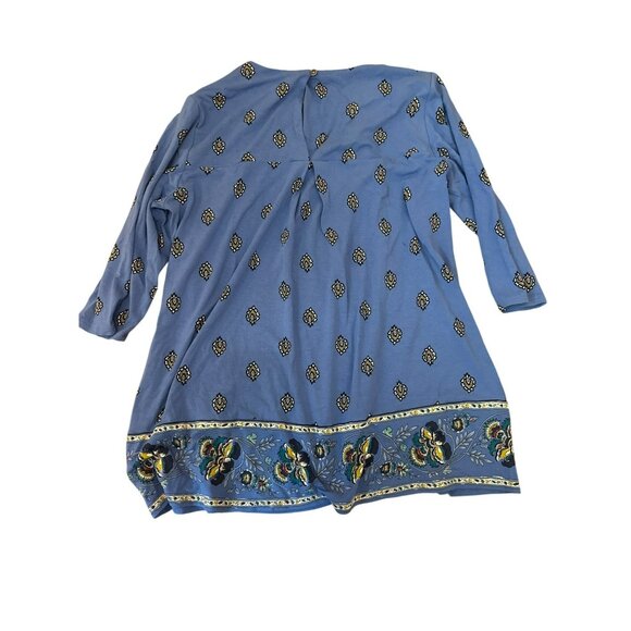 J.Jill Wearever Collection Blue Patterned Tunic With 3/4 Sleeves M Boho Peasant - Picture 5 of 5
